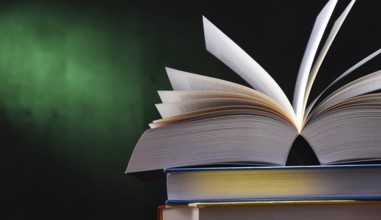 Composition with open book on the table