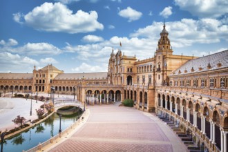 Spain, Seville. Spain Square, a landmark example of the Renaissance Revival style in Spanish