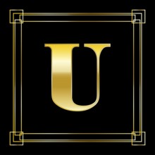 Letter U Logo Design With Square Ornament, luxury golden design, vector illustration