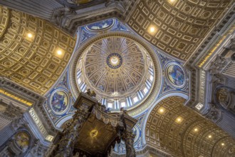 Saint Peter Basilica, Vatican State in Rome: interior with detail of cupola decorations