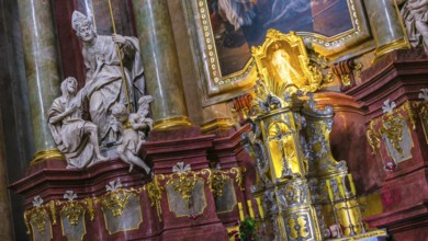 POZNAN, POL - NOV 27, 2018: Interior of Fara, St. Mary's Basilica in Poznan, Poland
