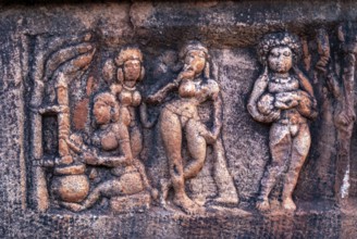 Sculptures in the Upper Shivalaya Temple in north fort in Badami, Karnataka, South India, India,