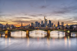 Beautiful sunset over Frankfurt's city centre and the River Main