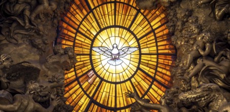 ROME, ITALY - AUGUST 24, 2018: Throne Bernini Holy Spirit Dove Saint Peters Basilica Vatican Rome