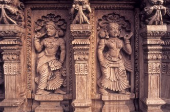 17th century wooden carvings depicting dancers in Meenakshi-Sundareswarar temple Chariot at