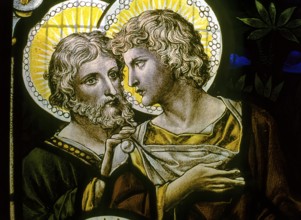 Stained glass window in All Saints Church established in 1854 in Coonoor, Nilgiris, Tamil Nadu,