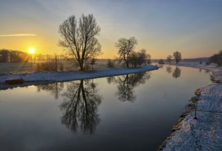 Winter landscape at Hare in Haselünne-Hamm, Hasetal, Emsland, Lower Saxony, Germany, Europe