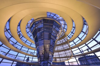 Reichstag in Berlin, the photo shows the dome of the Reichstag with the walkable spiral inside. The