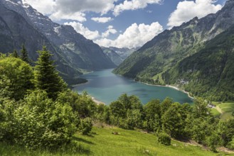 Panoramic view over the Klöntal and the Klöntalersee, Canton Glarus, Switzerland
