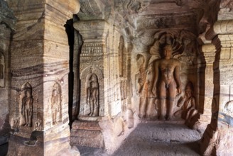 8th century Bahubali in Cave 4, Badami Jain cave temple in Badami, Karnataka, South India, India,