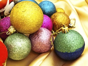Different Christmas-Tree Decorations Over The Gold Cloth Daugavpils, Latvia