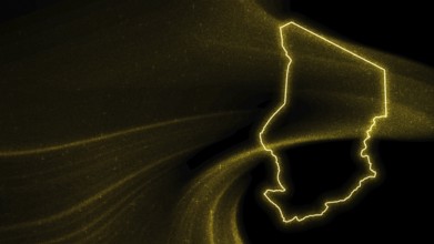 Map of Chad, Gold glitter map on dark background