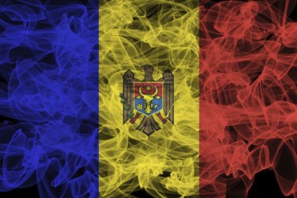 Moldova Smoke Flag on Black Background, Moldova flag