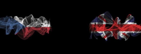 Flags of Czech Republic and United Kingdom on Black background, Czech Republic vs United Kingdom