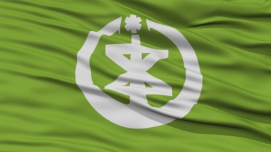 Closeup of Niigata Flag, Capital of Japan Prefecture, Waving in the Wind, High Resolution