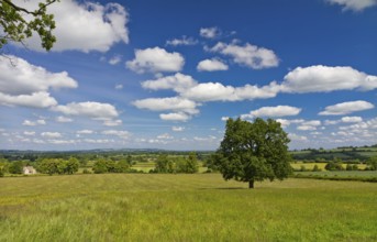 View of the hilly landscape in Cotswolds, Castleton, UK