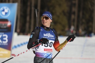 Justus Strelow (SG Stahl Schmiedeberg/GER) after crossing the finish line at the IBU Biathlon World