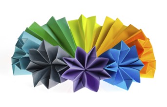 Colorful origami flower units isolated on white circle shared like rainbow