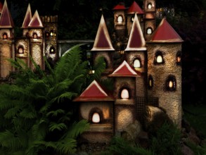 Little castle in the night with fern arround Daugavpils, Latvia