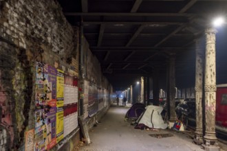 Germany, Berlin, 01.01.2025, New Year's Eve 2024, Gleimtunnel, tents of homeless people