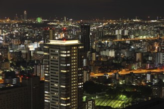 Illuminated Osaka City at night