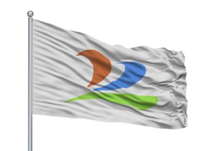 Uenohara City Flag On Flagpole, Country Japan, Yamanashi Prefecture, Isolated On White Background