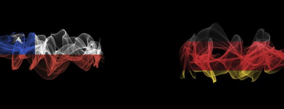 Flags of Chile and Germany on Black background, Chile vs Germany Smoke Flags