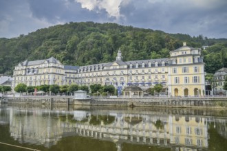 River Lahn, Häckers Grand Hotel in the former Kurhaus, Römerstraße, Bad Ems, Rhineland-Palatinate,