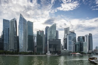 View over Marina Bay to skyscrapers, Singapore, Republic of Singapore