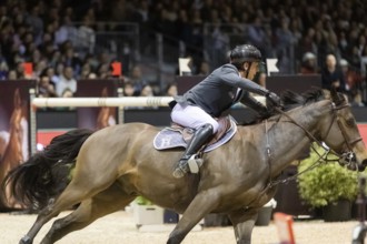 Julien Epaillard of France competes in the equestrian Audi Grand Prix at Jumping International