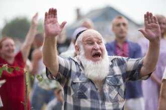 31 July 2021. Belarus The village of Autyuki: an elderly man with a skullcap protests