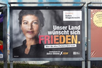 Election poster of the BSW party for the 2025 federal election with Sahra Wagenknecht, Bremen,