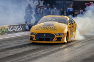 Sep 22, 2023-Concord, NC: NHRA Pro Stock Series driver, Fernando Cuadra Jr, runs down the lane