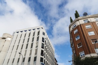 Madrid, Spain, November 2, 2019: Luxury residential and commercial buildings in Oertega y Gasset