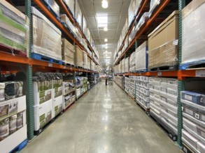 Ailse in a Costco store different products. Costco Wholesale Corporation is the largest