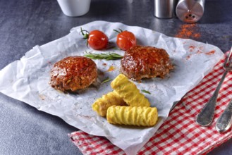 Vegetable French fries with herb quark and tomatoes
