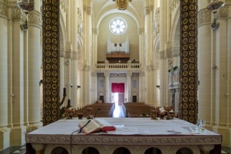 Gharb, Malta, 19 December, 2023: view of the altar and the central nave of the Ta'Pinu Sanctuary on