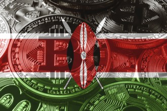 Kenya bitcoin flag, national flag cryptocurrency concept black background