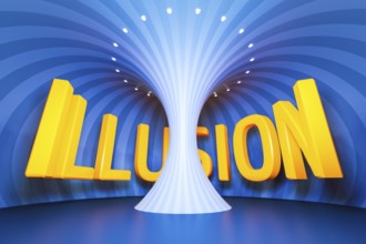 A neon light circles tunnel word illusion 3D illustration