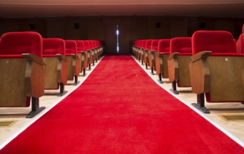 Red seats in a theater and opera