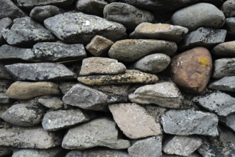 Individual stones in an Irish stone wall on the Dingle peninsula. Kerry, Ireland