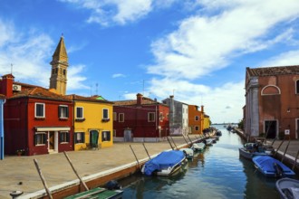 Inclined tower - a landmark of the island of Burano. Burano is island of multi colored bright