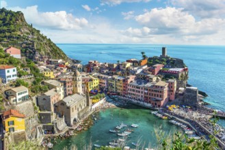 Vernazza, small italian town on the seashore, view from above