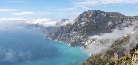 View of the town of Positano from the path of Gods, Italy