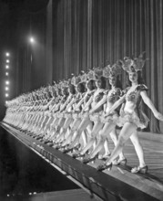Ballet girls in New York. A long line of dancing girls on stage at Radio City Music Hall in New