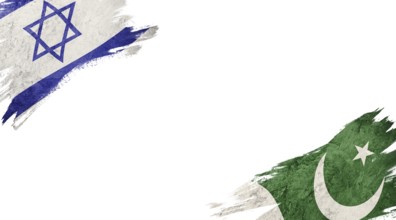 Flags of Israel and Pakistan on White Background