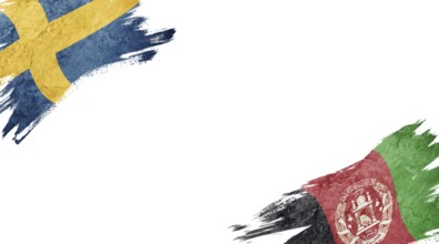 Flags of Sweden and Afghanistan on white background