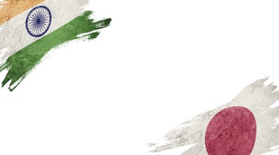 Flags of India and Japan on White Background
