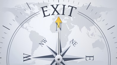 An image of a compass directing to exit 3d illustration