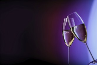 Champagne glasses happy birthday clink glasses background 3d illustration